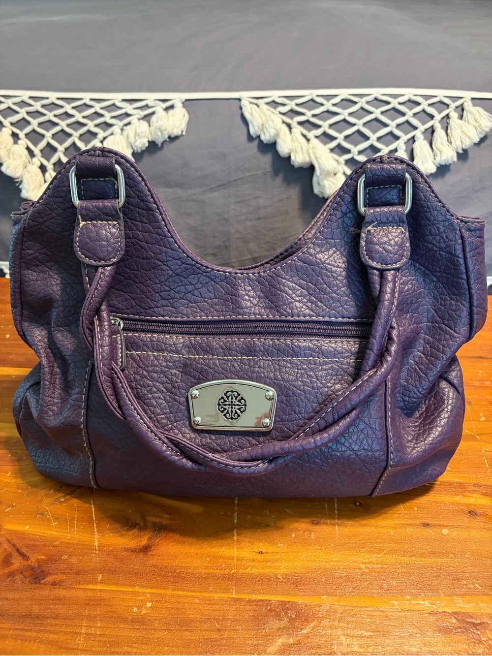 The Sak Purple Textured Faux Leather Hobo Bag with Braided Handle